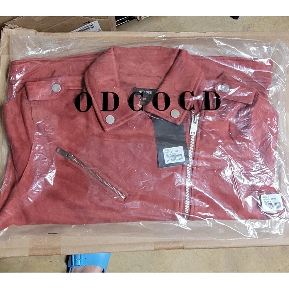 ODCOCD Women's Faux Suede Jacket (Medium) Rust Color ‎ Zipper Up Casual Outwear